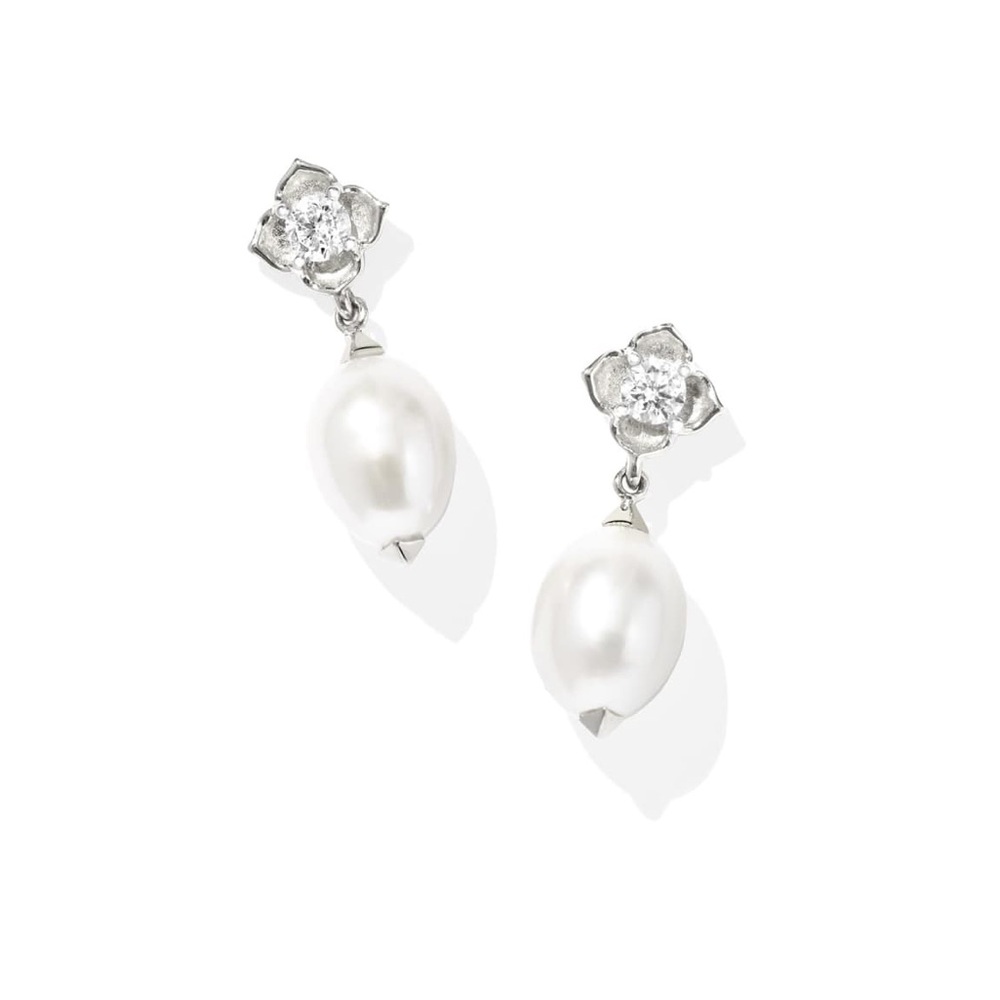 Kendra Scott Lab Grown Diamond Dira 14k White Gold Pearl Drop Earrings NIB